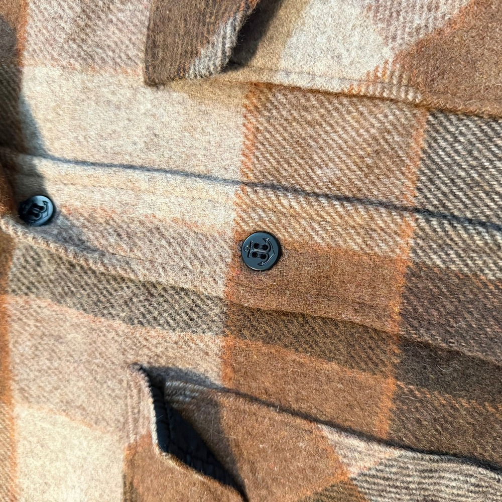 Vintage 60s 70s C.P.O. Campus Mens Brown Plaid Wool Blend Shirt Jacket L 16-16.5 - Picture 7 of 8